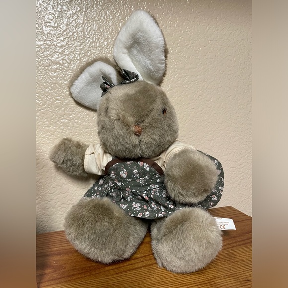 Vintage Chosun Brown Bunny Rabbit Plush Stuffed Animal Easter floral dress - Picture 1 of 8